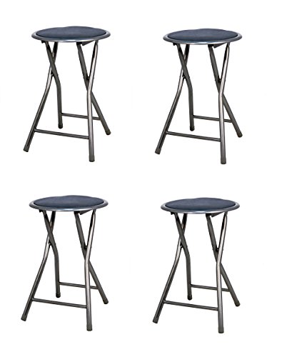 La Silla Española - Pack 4 Taburetes plegables fabricados en aluminio con asiento acolchado en PVC. Color negro. Medidas 45x30x30, 4 unidades