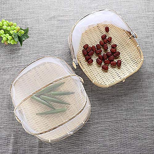 Lâ Vestmon bambú Cubierta Carrier handgeflochtenem Cesta Protege Alimentos y Bebidas de Bugs Resistente al Polvo Pan Frutero Cesta de Picnic con Gasa