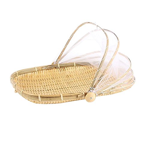 Lâ Vestmon bambú Cubierta Carrier handgeflochtenem Cesta Protege Alimentos y Bebidas de Bugs Resistente al Polvo Pan Frutero Cesta de Picnic con Gasa