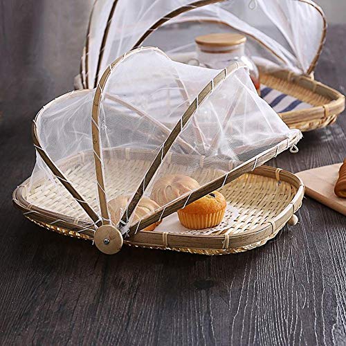 Lâ Vestmon bambú Cubierta Carrier handgeflochtenem Cesta Protege Alimentos y Bebidas de Bugs Resistente al Polvo Pan Frutero Cesta de Picnic con Gasa