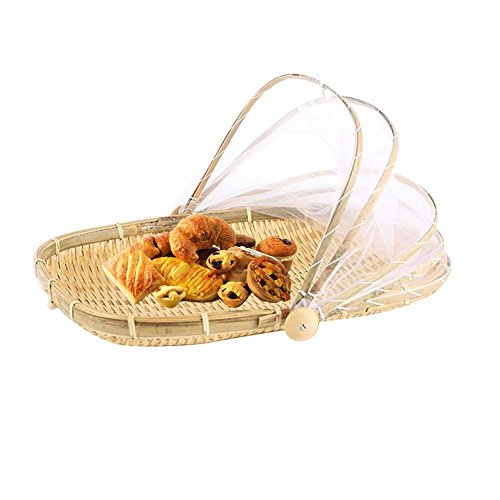 Lâ Vestmon bambú Cubierta Carrier handgeflochtenem Cesta Protege Alimentos y Bebidas de Bugs Resistente al Polvo Pan Frutero Cesta de Picnic con Gasa