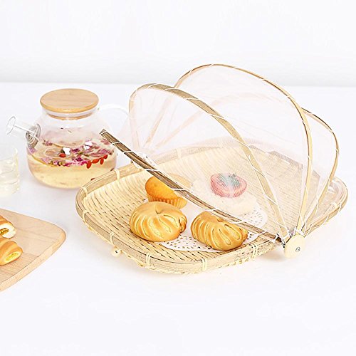 Lâ Vestmon bambú Cubierta Carrier handgeflochtenem Cesta Protege Alimentos y Bebidas de Bugs Resistente al Polvo Pan Frutero Cesta de Picnic con Gasa
