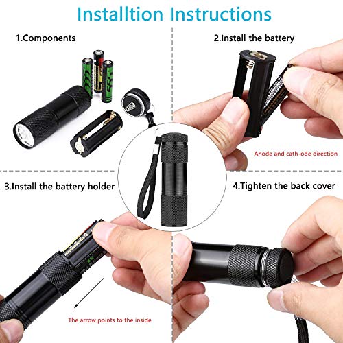 LABOTA 6 Paquete Linterna ultravioleta, Led Linterna UV flashlight 9 LED, linterna para mascotas, detector de orina de prueba rápida, enuresis, insectos y manchas