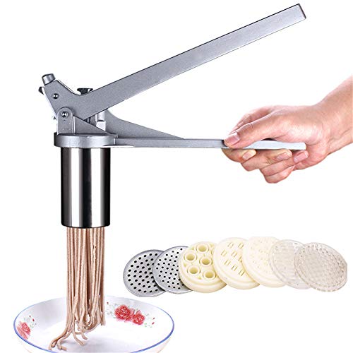 LaceDaisy Máquina para Hacer Pasta Acero Inoxidable Pasta Noodle Maker Vegetal Fruta Exprimidor Prensa Fideos de Máquina Herramienta de Cocina con 7 Moldes de Fideos
