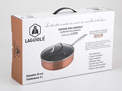 Laguiole Calidad Pro - Sartén antiadherente de cobre con tapa 24 cm cobre