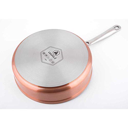 Laguiole Calidad Pro - Sartén antiadherente de cobre con tapa 24 cm cobre
