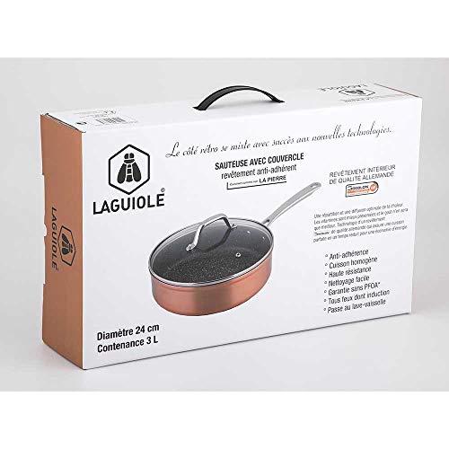 Laguiole Calidad Pro - Sartén antiadherente de cobre con tapa 24 cm cobre