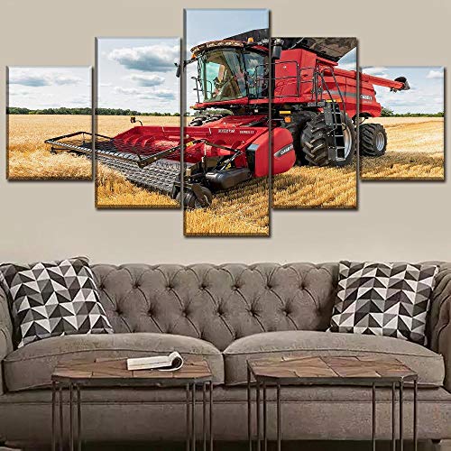 LAKHAFZY 5 Lienzos Oficina Arte De La Pared Lienzo Pintura Campo Vehículos De Verano Tractor Trigo Imagen Imprimir Decoración para El Hogar Cartel Sala De Estar Marco Modularmarco