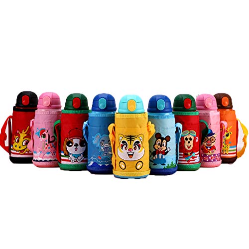 LAL6 Botella Deportiva para niños Niño niña al vacío Paja de Acero Inoxidable sin Botella de Agua BPA Aire Libre para Correr, Ligero, con Aislamiento a Prueba de Fugas Taza 580ML,Yellow Tiger