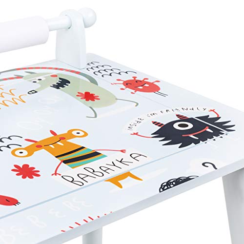 Lalaloom DREAM DECOR - Mesa de juegos infantil de madera con rollo de papel (mesa multiusos con 1 silla para jugar y construir, para niños), 60x40x44 cm