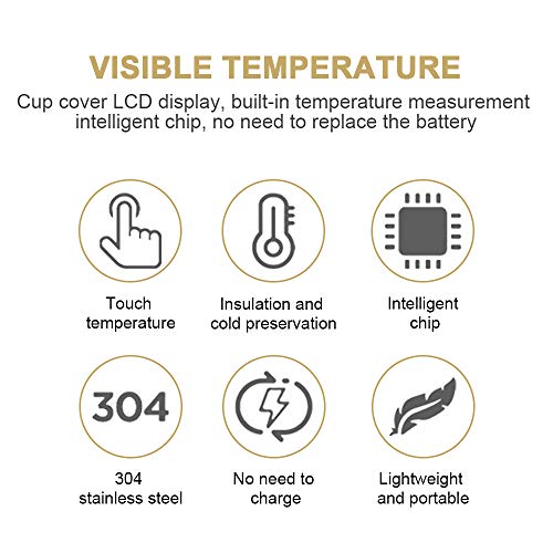 Lambony Taza de Viaje, Termo de vacío de Acero Inoxidable 500ML, Pantalla LED Táctil Inteligente con Temperatura, Térmica de Doble Pared, para Té/Café, El Hogar, La Oficina, El Deporte
