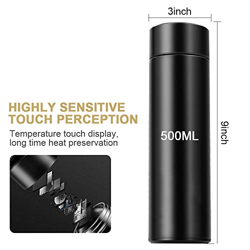 Lambony Taza de Viaje, Termo de vacío de Acero Inoxidable 500ML, Pantalla LED Táctil Inteligente con Temperatura, Térmica de Doble Pared, para Té/Café, El Hogar, La Oficina, El Deporte