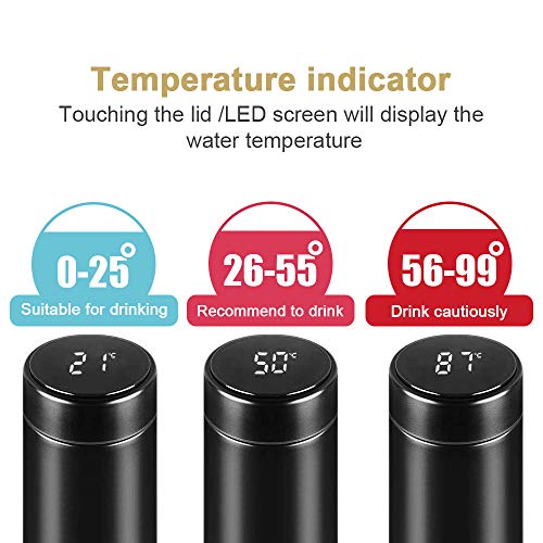 Lambony Taza de Viaje, Termo de vacío de Acero Inoxidable 500ML, Pantalla LED Táctil Inteligente con Temperatura, Térmica de Doble Pared, para Té/Café, El Hogar, La Oficina, El Deporte
