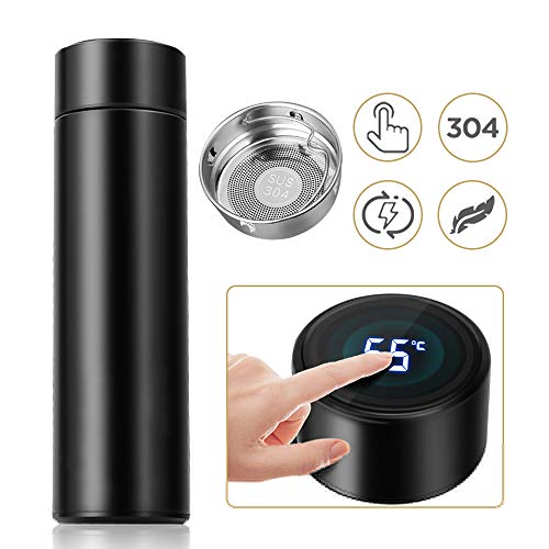 Lambony Taza de Viaje, Termo de vacío de Acero Inoxidable 500ML, Pantalla LED Táctil Inteligente con Temperatura, Térmica de Doble Pared, para Té/Café, El Hogar, La Oficina, El Deporte