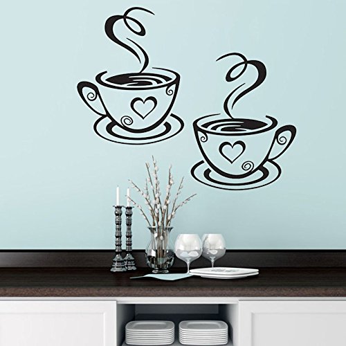 LAMEIDA Pegatinas de Pared Un Par de Tazas de Café de Adhesivos Pared Extraíble de Arte para Café Ventana de Cristal de la Cocina Casera