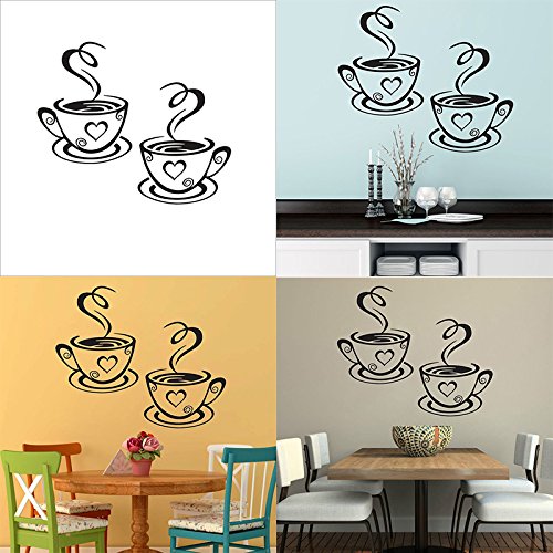 LAMEIDA Pegatinas de Pared Un Par de Tazas de Café de Adhesivos Pared Extraíble de Arte para Café Ventana de Cristal de la Cocina Casera