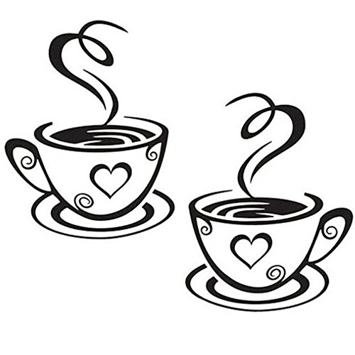LAMEIDA Pegatinas de Pared Un Par de Tazas de Café de Adhesivos Pared Extraíble de Arte para Café Ventana de Cristal de la Cocina Casera