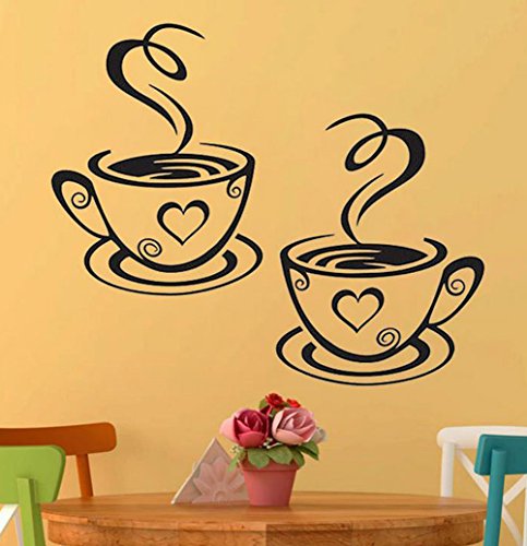 LAMEIDA Pegatinas de Pared Un Par de Tazas de Café de Adhesivos Pared Extraíble de Arte para Café Ventana de Cristal de la Cocina Casera