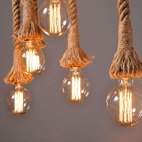 Lámpara colgante industrial 1M cuerda de cáñamo ligera vintage E27 cuerda de luces colgantes para comedor, sala de estar, restaurante, bar, cafetería