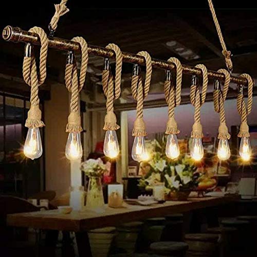 Lámpara colgante industrial 1M cuerda de cáñamo ligera vintage E27 cuerda de luces colgantes para comedor, sala de estar, restaurante, bar, cafetería