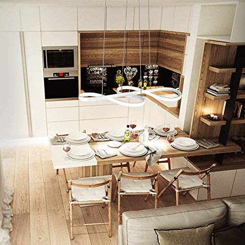 Lámpara Colgante LED, ZMH Luz de Techo Iluminación Pendiente Araña 47W Luz y Altura Adjustable (3500-6500k) con Control Remoto de Silicona y Alumnio para Comedor/Salón/Cafetería/Restaurante (Blanco)