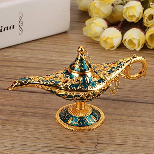 Lámpara de luz Genie, luz de Aladdin Magic Genie Light Metal tallado lámpara de leyenda hueca que desea lámpara de luz Pot Decor(#2)