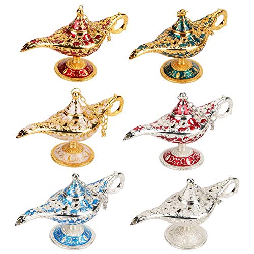 Lámpara de luz Genie, luz de Aladdin Magic Genie Light Metal tallado lámpara de leyenda hueca que desea lámpara de luz Pot Decor(#2)