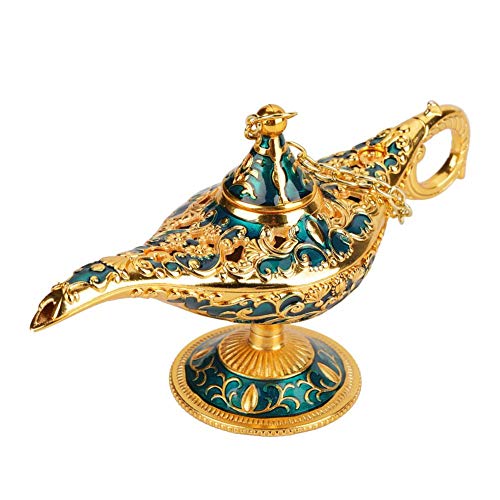 Lámpara de luz Genie, luz de Aladdin Magic Genie Light Metal tallado lámpara de leyenda hueca que desea lámpara de luz Pot Decor(#2)