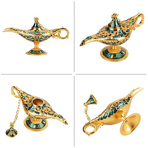 Lámpara de luz Genie, luz de Aladdin Magic Genie Light Metal tallado lámpara de leyenda hueca que desea lámpara de luz Pot Decor(#2)