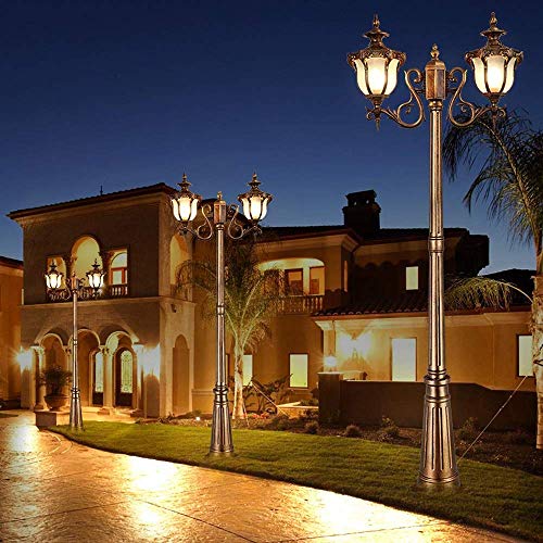 Lámpara de paisaje de jardín de 2 luces retro americana al aire libre Tradicional Victoria Post Linterna Impermeable Aluminio Luz de poste alto Jardín Césped Villa Farola (Tamaño: Altura 2.7m)