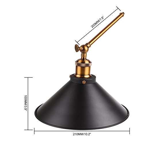 Lámpara de pared LemonBest®, estilo retro industrial, forma de paraguas, para bombilla Edison E27, diámetro 21 cm, metal negro (no incluye bombilla)