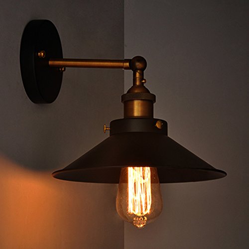 Lámpara de pared LemonBest®, estilo retro industrial, forma de paraguas, para bombilla Edison E27, diámetro 21 cm, metal negro (no incluye bombilla)