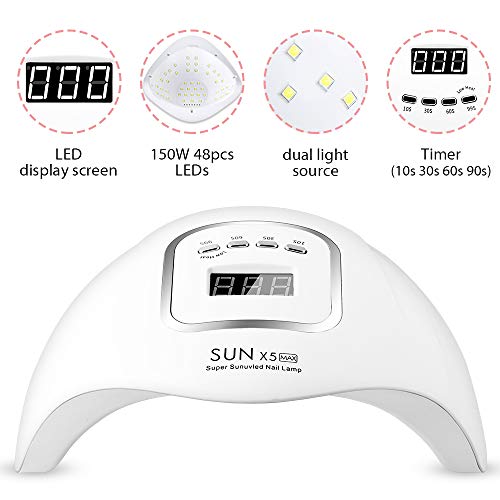 Lámpara de Uñas UV LED 150 W Curado de Esmalte de Gel Secador de Uñas Rápido con Función de Temporización - 10S / 30S / 60S / 99S