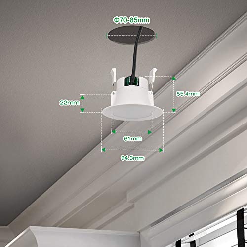 Lamparas Focos Empotrables LED en Techo Empotradas 8W LED Pequeños Luz Fria 5000K Diámetro Agujero 70-85MM AC100~240V IP44 para Cocina Baño Salon Lot de 6 de Enuotek