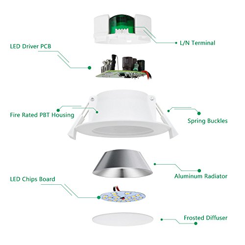 Lamparas Focos Empotrables LED en Techo Empotradas 8W LED Pequeños Luz Fria 5000K Diámetro Agujero 70-85MM AC100~240V IP44 para Cocina Baño Salon Lot de 6 de Enuotek