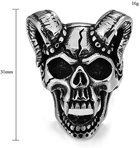 LAMUCH Men's Gothic Stainless Steel Band Rings Silver Tone Black Fangs Devil Fangs Skull Head Horn Biker Rings US Size 7-13