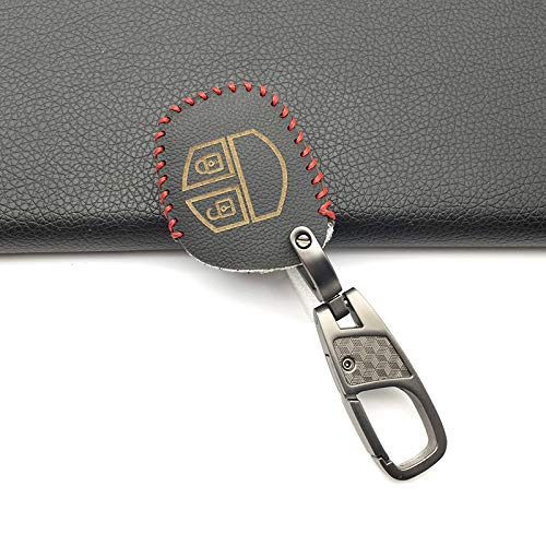 LAMWAN Llaveros de automoción para Remote 100% Funda de Cuero para Suzuki SX4 Swift Grand Vitara Liana 2 Botones Cubierta de Llavero Accesorios para Coche, Negro y Llavero