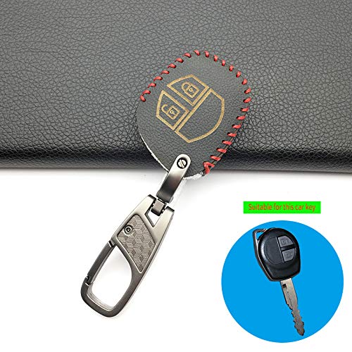 LAMWAN Llaveros de automoción para Remote 100% Funda de Cuero para Suzuki SX4 Swift Grand Vitara Liana 2 Botones Cubierta de Llavero Accesorios para Coche, Negro y Llavero