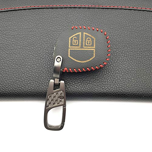 LAMWAN Llaveros de automoción para Remote 100% Funda de Cuero para Suzuki SX4 Swift Grand Vitara Liana 2 Botones Cubierta de Llavero Accesorios para Coche, Negro y Llavero
