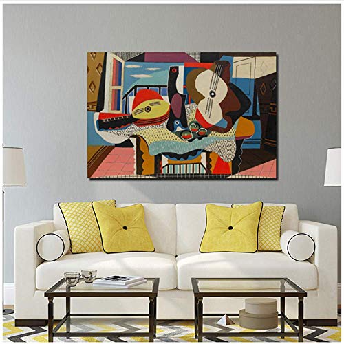 LangGe Pintura de la Lona 60x80cm Sin Marco Pablo Picasso Mandolina y Guitarra Carteles Impresiones Mármol Arte de la Pared Imágenes Decoración Moderna para el hogar