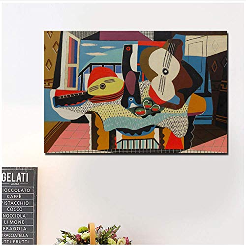 LangGe Pintura de la Lona 60x80cm Sin Marco Pablo Picasso Mandolina y Guitarra Carteles Impresiones Mármol Arte de la Pared Imágenes Decoración Moderna para el hogar