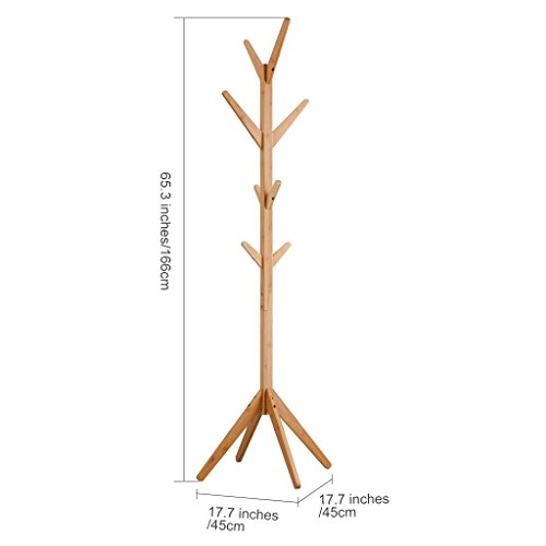 LANGRIA Perchero Bambú de Pie Tipo Árbol con 8 Ganchos en 4 Niveles y Pies Sólidos para Colgar Abrigos Gorros Chaquetas Gabardinas, Color Natural de Bambú
