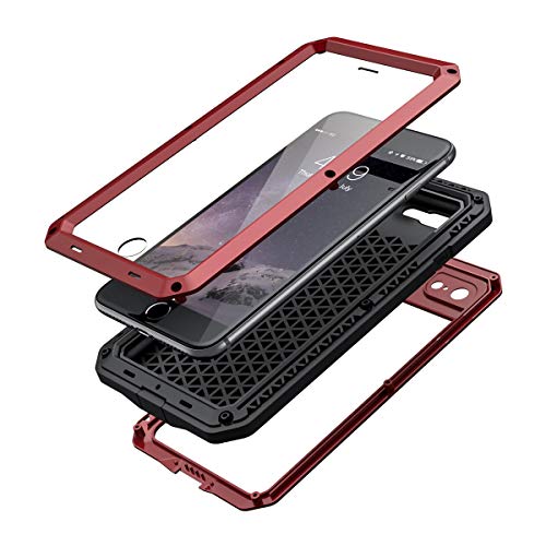 Lanhiem Funda iPhone SE 2020/7/8 Antigolpes [Rugged Armour] Cuerpo Completo Protectora,Prueba de Polvos Metal Fundas con Protector de Vidrio [Compatible con Carga Inalámbrica] para iPhone SE 2020/7/8