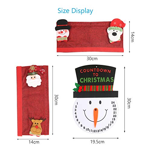 LANMOK Cubierta Manija de Refrigerador Navidad 4pcs Decoración de Refrigerador Navideña Decorativo para Manija de Puerta de Microondas Lavavajillas con Calendario de Muñeco de Nieve