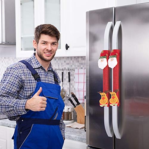 LANMOK Cubierta Manija de Refrigerador Navidad 4pcs Decoración de Refrigerador Navideña Decorativo para Manija de Puerta de Microondas Lavavajillas con Calendario de Muñeco de Nieve