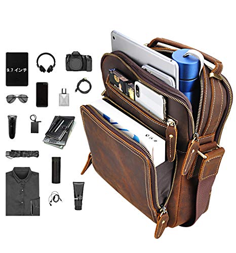 Lannsyne - Bolso bandolera para iPad de 9,7" (piel de grano completo)