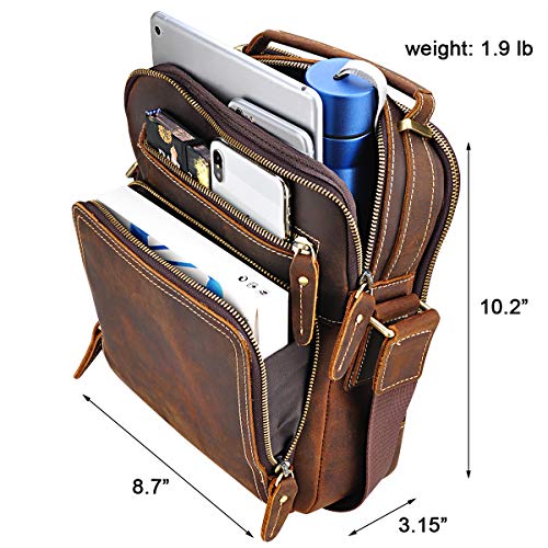 Lannsyne - Bolso bandolera para iPad de 9,7" (piel de grano completo)