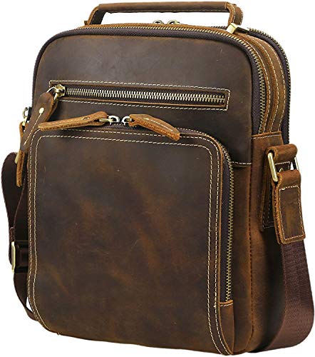 Lannsyne - Bolso bandolera para iPad de 9,7" (piel de grano completo)
