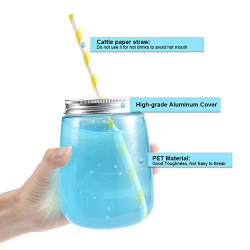 Lanthour - Tarro con Pajita, Paquete de 6 Tazas de Cristal con 25 pajitas Amarillas, Apto para Fiestas, hogar, Oficina, Dormitorio o Tienda.