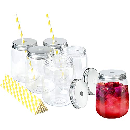 Lanthour - Tarro con Pajita, Paquete de 6 Tazas de Cristal con 25 pajitas Amarillas, Apto para Fiestas, hogar, Oficina, Dormitorio o Tienda.